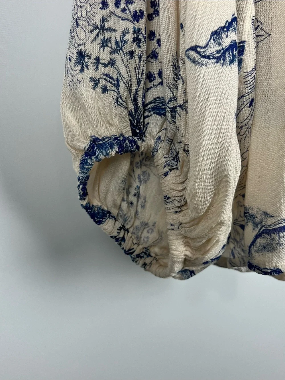 NWOT Free People Metallic Blooms Oversized Boho Floral Blouse Cream Blue Size M